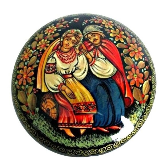 Wood Lacquer Round Trinket Stash Presentation Gift Box - Picture 1 of 6